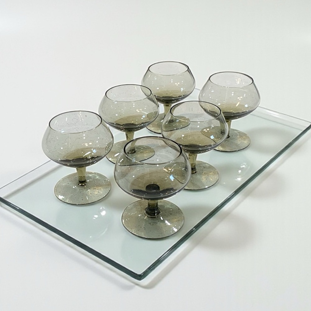 Set of 6 Vintage 60’s / 70’s Smoke-Grey Brandy Sniffers